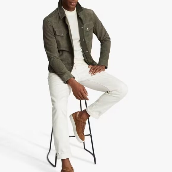 Reiss Jagger Suede Trucker Jacket - Olive Green - Picture 8 of 9